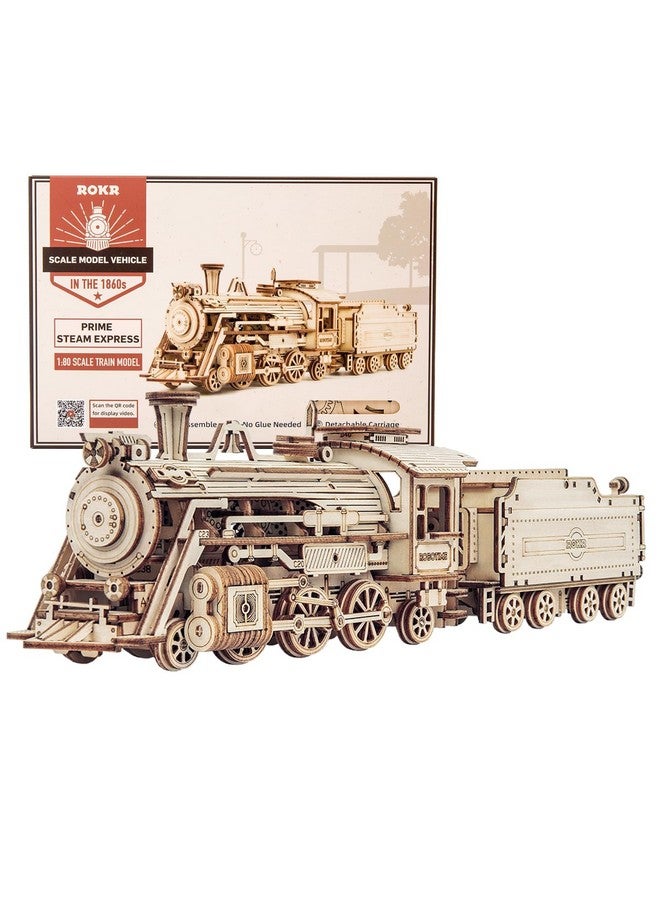 روكر لغز خشبي ثلاثي الأبعاد للبالغين نموذج سيارة ميكانيكي يمكنك صنعه بنفسك بناء مجموعات المركبات ألعاب تحفيز الدماغ هدية للرجال والنساء والأطفال في عيد الميلاد/عيد الميلاد (نموذج قطار بخاري مع عربة) - Image 1