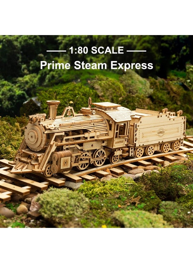 روكر لغز خشبي ثلاثي الأبعاد للبالغين نموذج سيارة ميكانيكي يمكنك صنعه بنفسك بناء مجموعات المركبات ألعاب تحفيز الدماغ هدية للرجال والنساء والأطفال في عيد الميلاد/عيد الميلاد (نموذج قطار بخاري مع عربة) - Image 2