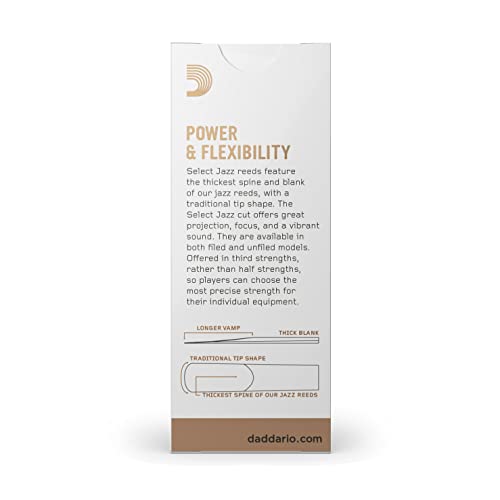 RICO D’Addario Woodwinds Select Jazz Tenor Sax Reeds, Unfiled, Strength 2 Hard, 5-pack - Image 3