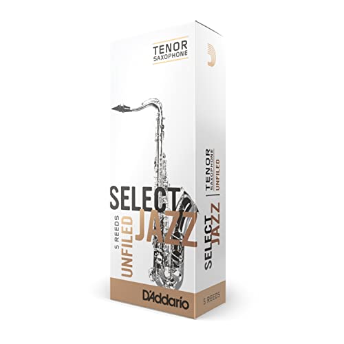 RICO D’Addario Woodwinds Select Jazz Tenor Sax Reeds, Unfiled, Strength 2 Hard, 5-pack - Image 1