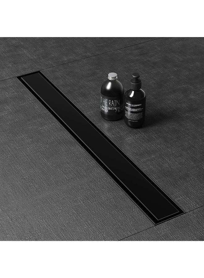 Biella Shower Drain Matte Black 316 Stainless Steel Rectangle Invisible with Removable Cover, Linear Shower Floor Drain with Rectangle Shower Floor Drainer with Hair Strainer, (40 x 9 cm) - Image 1
