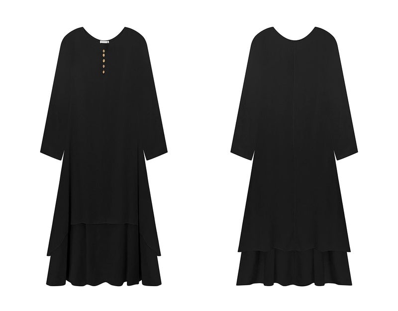 R.Vivimos Women Long Sleeve Cotton Casual Loose Plus Size Irregular Long Dresses (Medium, Black) - Image 2