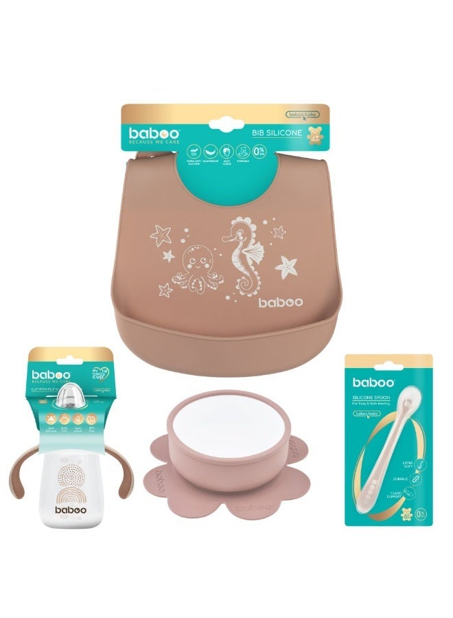 Baboo Baby Feeding Set | Baby Cup with Silicone Spout (260 ml) Lightweight Silicone Bib, Baby Spoons Suction Base Silicone Bowl, BPA-Free Suitable for 4+ months - Image 1