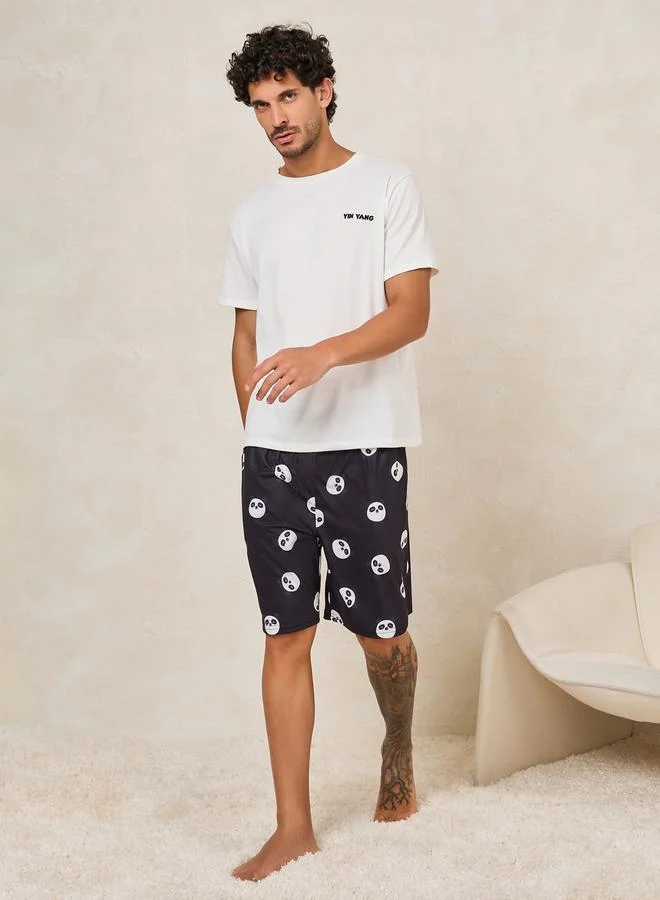 Styli Panda Print Crew Neck T-Shirt & Shorts Set