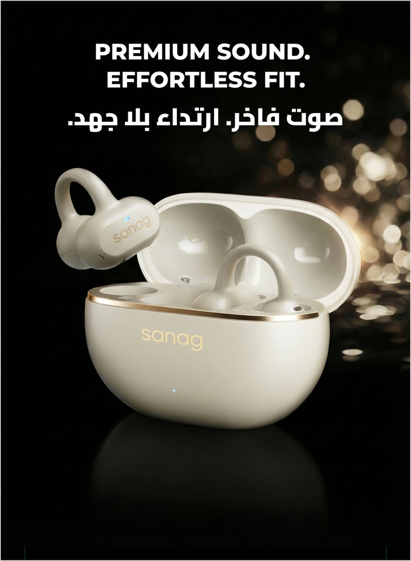 ساناج Z50 Ultra سماعة أذن كليب مفتوحة بلوتوث 6.0 لاسلكية، تقنية التوصيل الهوائي، مقاومة للماء IP55، ترجمة فورية، بطارية 40 ساعة - بيج - Image 5