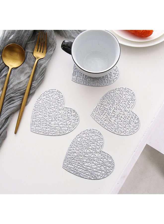 Hot Sale Coaster Special-shaped Coaster Light Luxury Bronzing Coaster PVC Soft Decorative Table Mat Plate Mat-Color:Heart-shaped Silver (10cm)  - Image 1