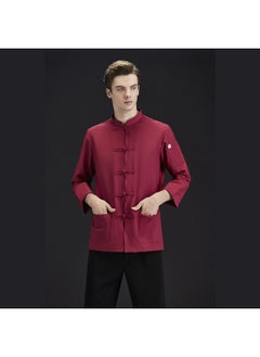 NIBEMINENT Chef Uniform Autumn and Winter Long-Sleeved Chinese Knot Button Cotton and Linen Men's Hotel Restaurant Kitchen Chinese Res  - Image 1