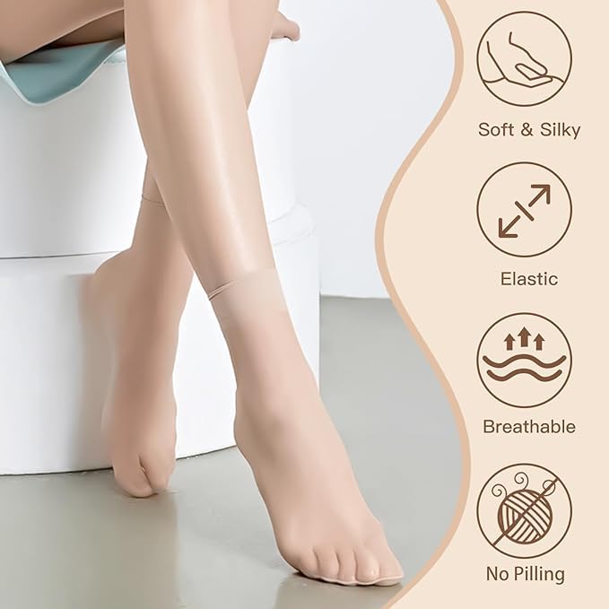 NEOBABY Ultra-Thin Summer Skinny Transparent Nylon Socks for Women/Girl's | Ankle Length Socks/Stockings | Color Beige | Free Size| Pack of 5 Pairs - Image 4