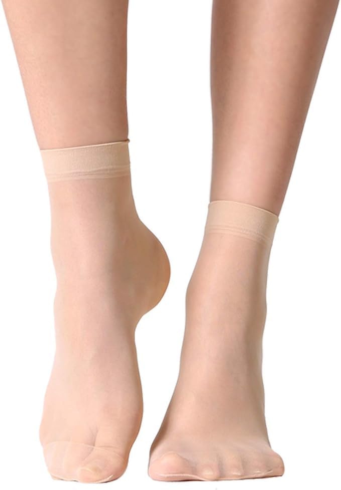 NEOBABY Ultra-Thin Summer Skinny Transparent Nylon Socks for Women/Girl's | Ankle Length Socks/Stockings | Color Beige | Free Size| Pack of 5 Pairs - Image 1