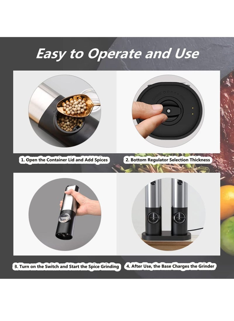 Generic 2-Piece Electric Salt and Pepper Grinder Set, Rechargeable Pepper Grinder with USB Rechargeable Base, Ajustable Grind Coarseness with LED Light  - Image 5