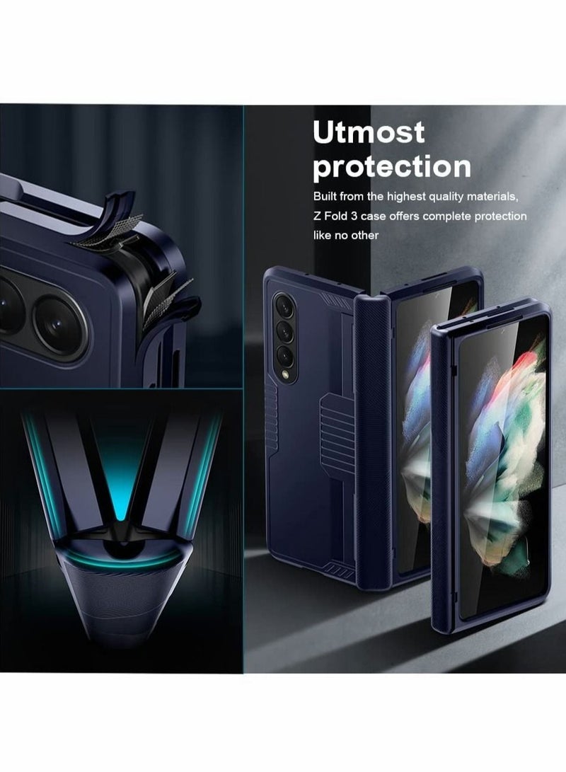 Case for Samsung Galaxy Z Fold 3 Case, Hinge-Protection Z Fold 3 Case with Heavy Duty Armor,Shockproof Durable Cover for Samsung Z Fold 3 case (Blue）