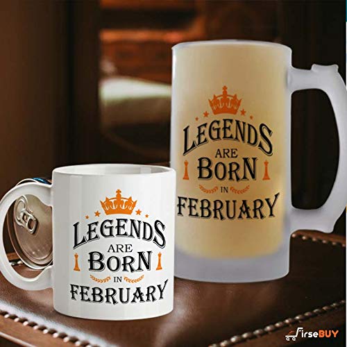 FirseBUY Combo Gift Set for Men Legends are Born in February Printed Glass Beer Mug 16 Oz Ceramic Cup 11 Ounce and 2 MDF Coasters Best Birthday Gifts - Image 3