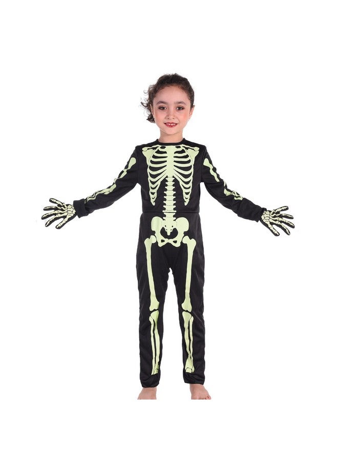 PARTISKY Skeleton Costume For Kids Toddler,Halloween Glow In The Dark Skeleton Costume For Boys Girls With Gloves 6T - Image 1