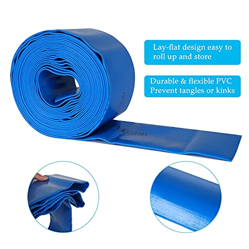 CYEAH Flat 5" wide and fits 3" diameter water pipes, 34.5 feet (10.5 m) long, Heavy Duty PVC Discharge Hose Reinforced Pool Backwash Hose, Weather Resistant Flat Drainage Hose for Water Transferring (Blue) - Image 3