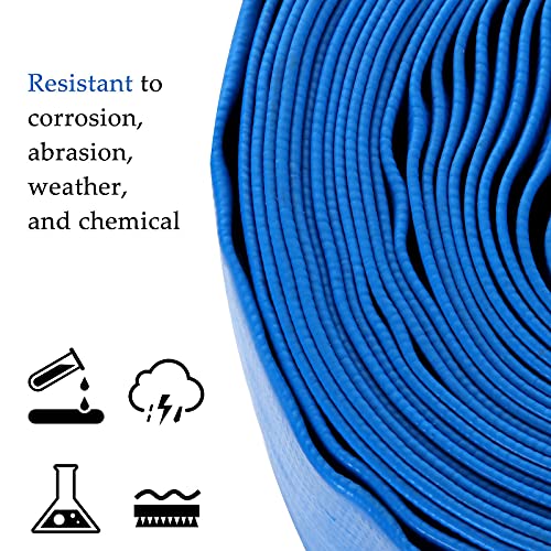 CYEAH Flat 5" wide and fits 3" diameter water pipes, 34.5 feet (10.5 m) long, Heavy Duty PVC Discharge Hose Reinforced Pool Backwash Hose, Weather Resistant Flat Drainage Hose for Water Transferring (Blue) - Image 5