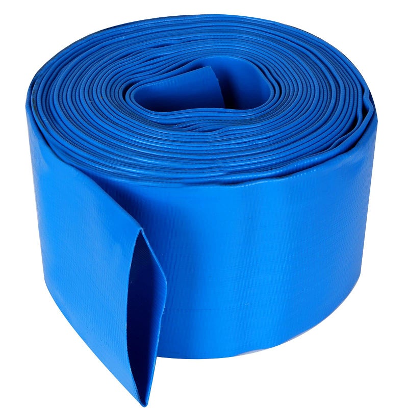 CYEAH Flat 5" wide and fits 3" diameter water pipes, 34.5 feet (10.5 m) long, Heavy Duty PVC Discharge Hose Reinforced Pool Backwash Hose, Weather Resistant Flat Drainage Hose for Water Transferring (Blue) - Image 2