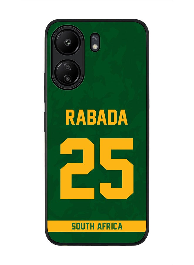 Stylizedd Rugged Black edge case for Xiaomi Poco C65, Slim fit Soft Case Flexible Thin Cover- Team South Africa Kagiso Rabada, Jersey No 25 - Image 1