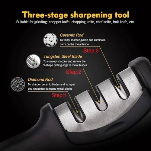 Big Buzz Knife Sharpener Manual 3 Stage Knives Sharpner Tool Advanced Knife Sharpener for Kitchen Knife Sharpner Knives Sharpening Tool for Steel Knives - Image 3