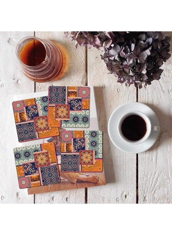 OUTFITQUE مجموعة حوامل أكواب الشاي OUTFITQUE الخشبية المزخرفة. مجموعة حوامل أكواب خشبية للمنزل والمكتب. - Image 3