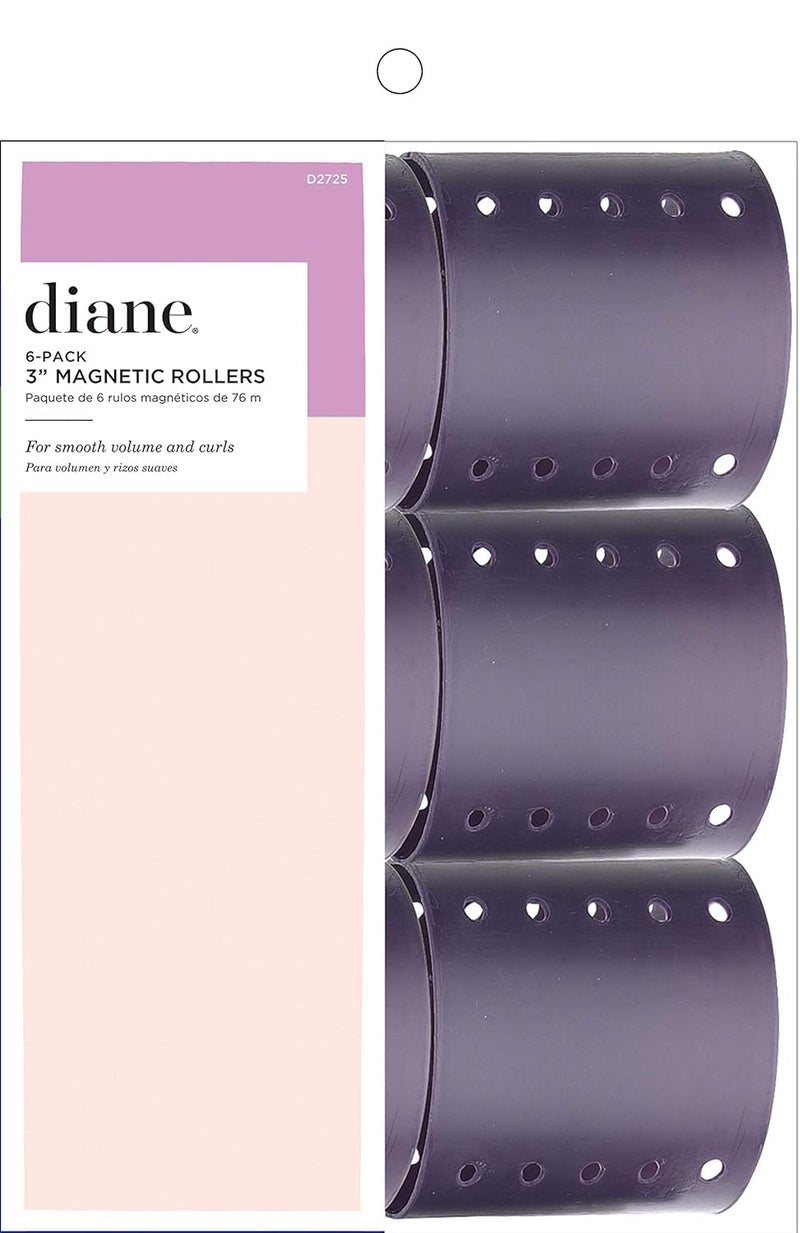 Diane 3-Inch Magnetic Hair Rollers, Secure Hold for Big Curls and Volume, Ideal for Styling with Pins, Picks, or Clips, Easy to Clean and Maintain, Purple, 6 Count - Image 1