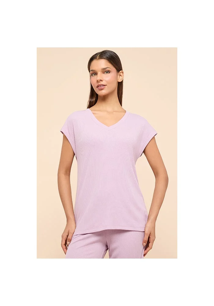 أر أند بي Ribbed Sleep Top With V-Neck and Short Sleeves