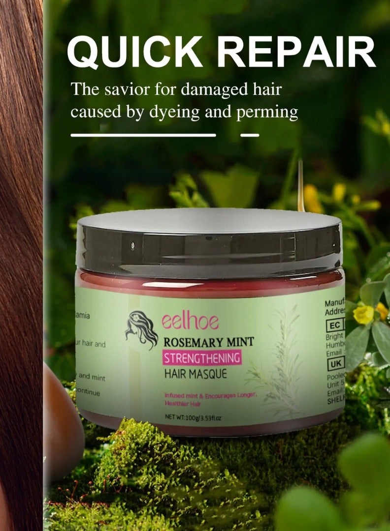 EELHOE 100g Rosemary Mint Strengthening Hair Masque Nourishing Soft Hair Tonic Recover Elasticity and Soft Hair Longer Silky Smooth Shiny Healthier Hair Strengthens Nourishes Hair Encourages Hair Growth Oil Mask - Image 2