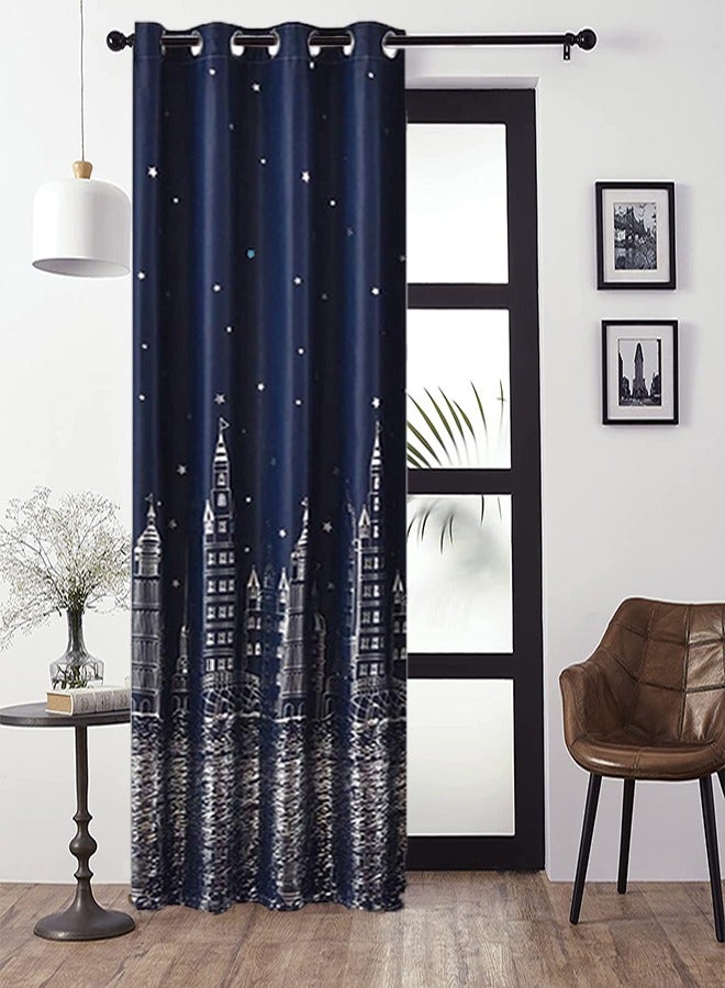 Arabest Ocean and Castle Theme in Starry Night Pattern Thermal Insulated Blackout Curtain for Boys Bedroom 100x250cm  - Image 1