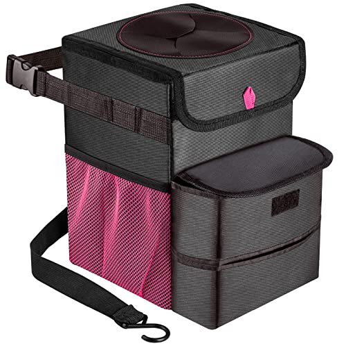 GPUSFAK Car Trash Can Foldable Garbage Bin Leakproof 3 Gallons Black Pink - Image 1