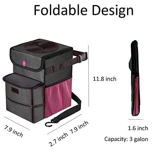GPUSFAK Car Trash Can Foldable Garbage Bin Leakproof 3 Gallons Black Pink - Image 2