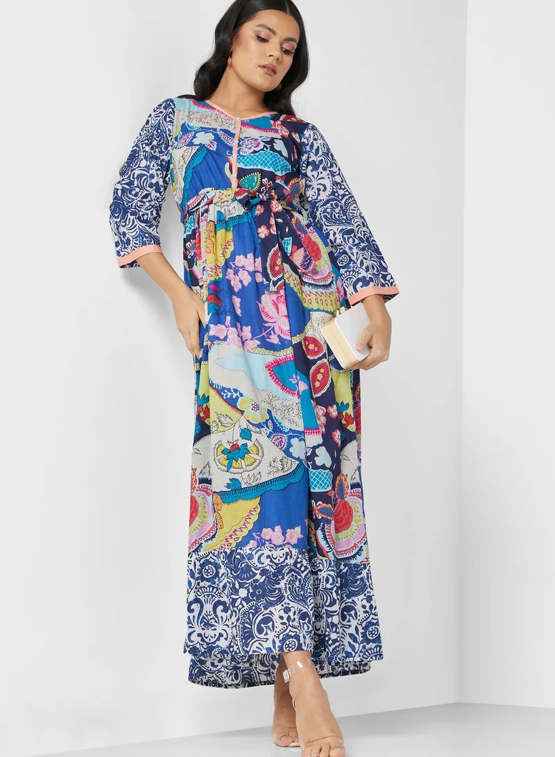 ARABIAN CLOSET Flared Sleeve Printed Jalabiya