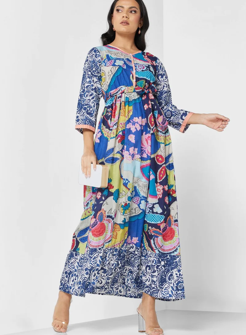 ARABIAN CLOSET Flared Sleeve Printed Jalabiya