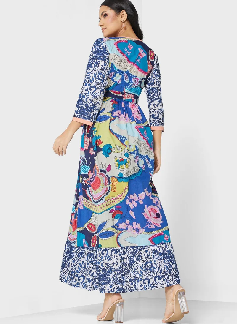 ARABIAN CLOSET Flared Sleeve Printed Jalabiya
