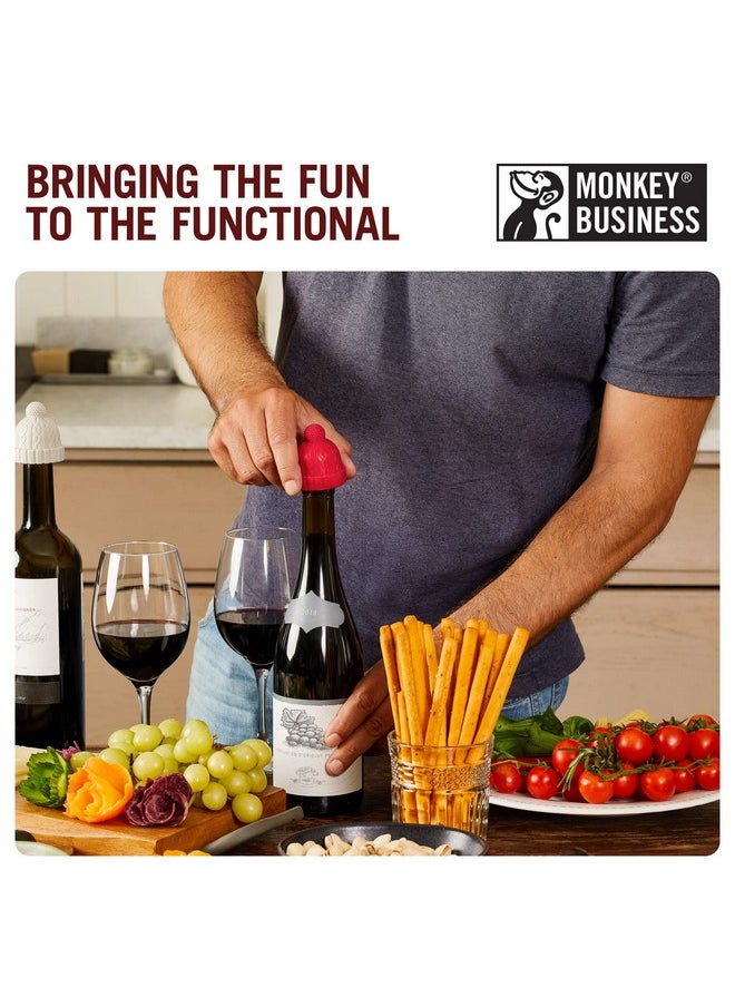 Monkey Business - Beanie Cap Decorative Silicone Bottle Stopper In A Gift Box Set Of Two Novelty Cork Beverage And Wine Keeper Champagne Bottle Stoppers (Red & Grey) - Image 1