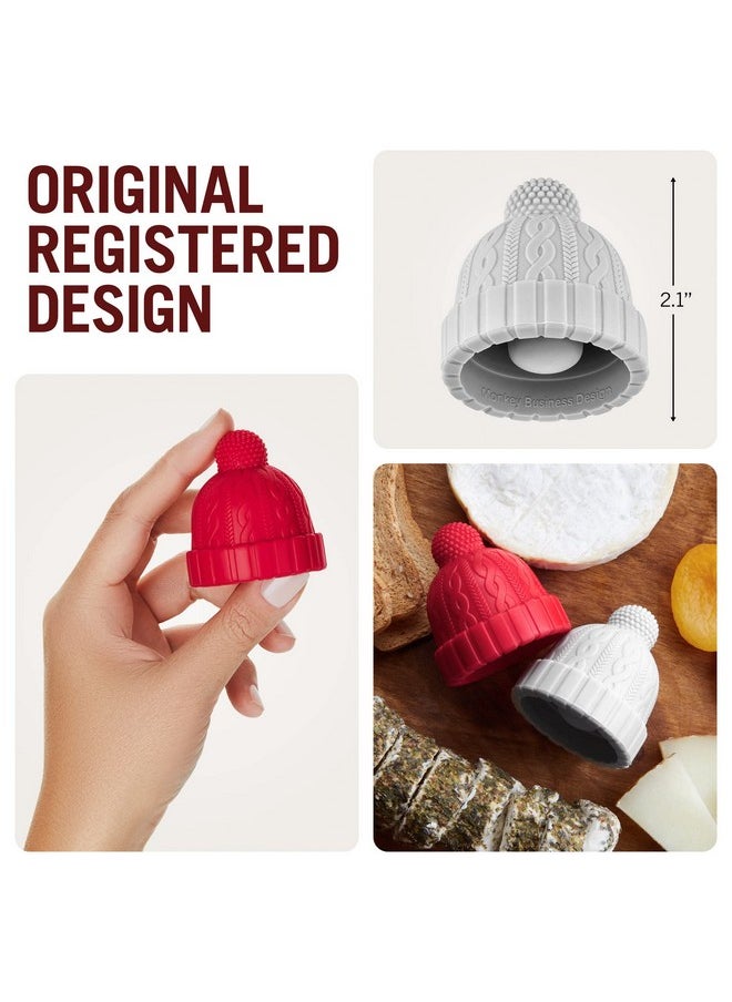Monkey Business - Beanie Cap Decorative Silicone Bottle Stopper In A Gift Box Set Of Two Novelty Cork Beverage And Wine Keeper Champagne Bottle Stoppers (Red & Grey) - Image 1
