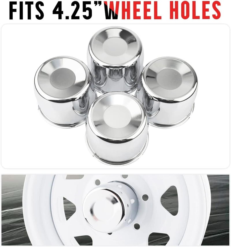RTRHINOTUNING Set of 4 Push Through Wheel Center Caps 4.25in Chrome Silver for Truck Wheels Rim Trailer - Image 4