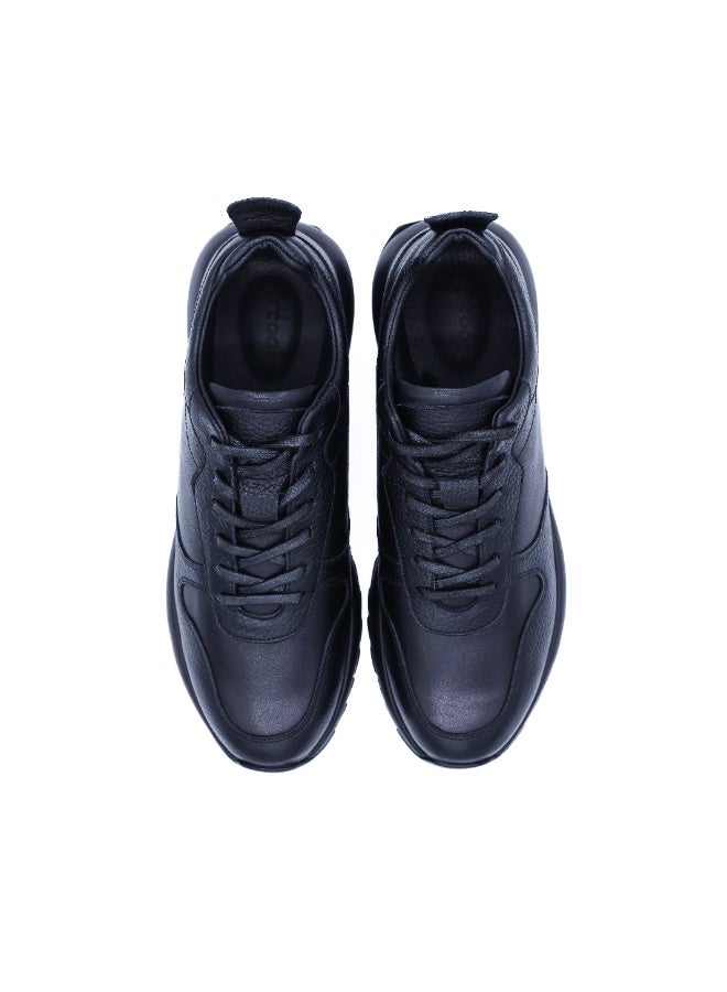 Hoog Shoes For Men Monochrome Black Leather Casual Lace Up Shoes Comfortable Work Travel Everyday Wear - Image 5