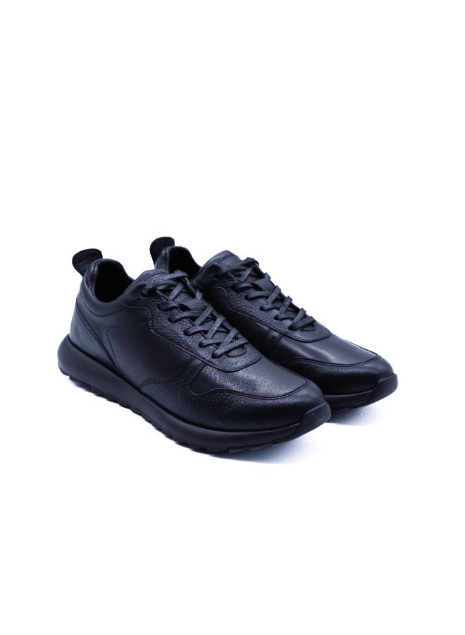 Hoog Shoes For Men Monochrome Black Leather Casual Lace Up Shoes Comfortable Work Travel Everyday Wear - Image 1