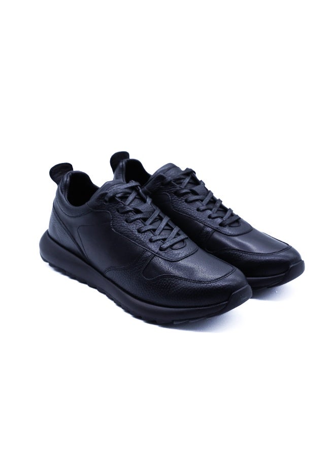 Hoog Shoes For Men Monochrome Black Leather Casual Lace Up Shoes Comfortable Work Travel Everyday Wear - Image 2