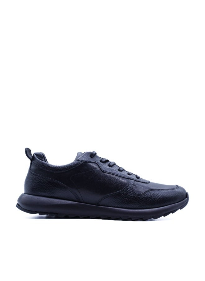 Hoog Shoes For Men Monochrome Black Leather Casual Lace Up Shoes Comfortable Work Travel Everyday Wear - Image 1
