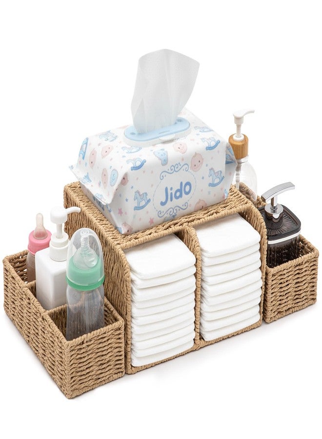 Fiwochic Large Wicker Diaper Caddy Organizer, Detachable Modular Changing Table Organizer for Nursery, Woven Diaper Storage Dispenser Rattan Basket for Nursery Diapering Baby Shower Essentials Gift - Image 1