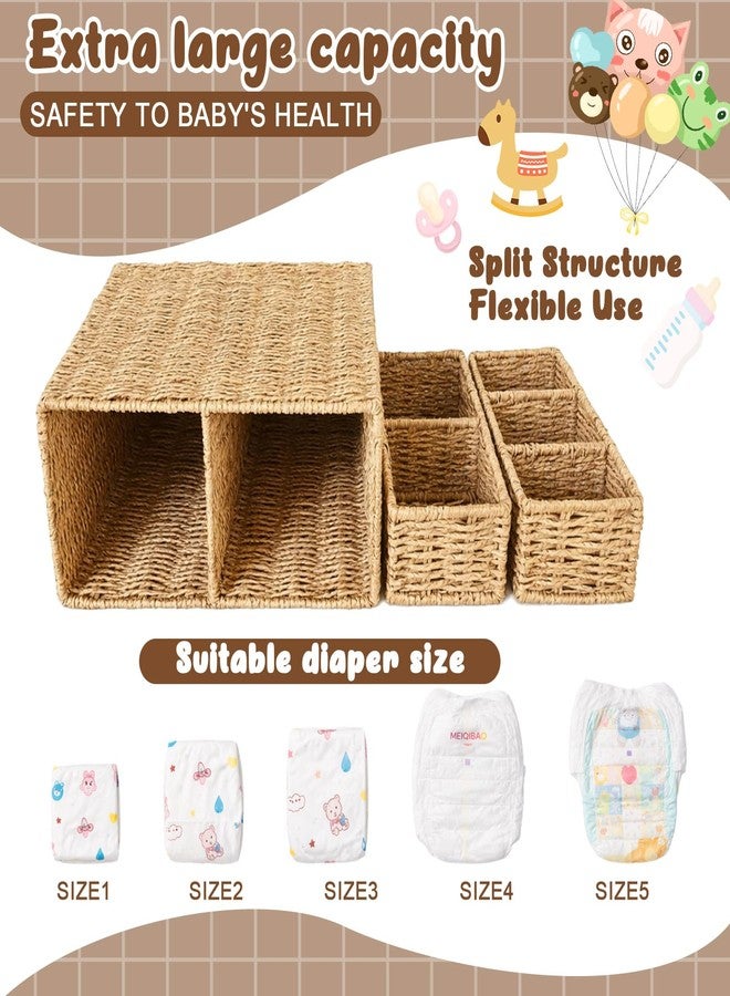 Fiwochic Large Wicker Diaper Caddy Organizer, Detachable Modular Changing Table Organizer for Nursery, Woven Diaper Storage Dispenser Rattan Basket for Nursery Diapering Baby Shower Essentials Gift - Image 3