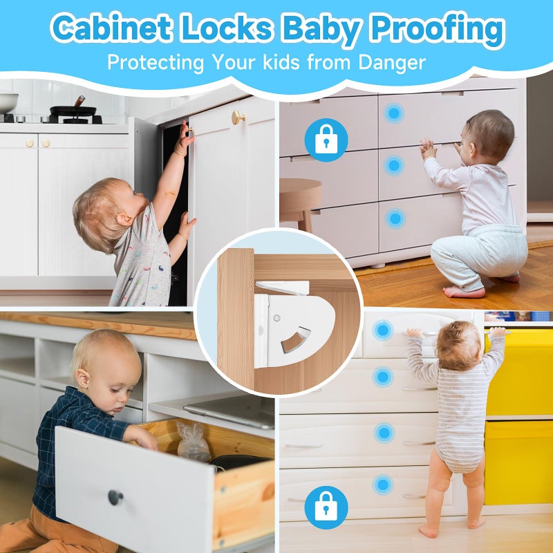 Aurblozen 10 Pack Magnetic Cabinet Locks for Child Safety, Drawer Locks Baby Proofing, Magnetic Door Safety Locks for Cabinets and Drawers, Easy Installation No Tools Required (10 Pack and 2 Keys) - Image 2
