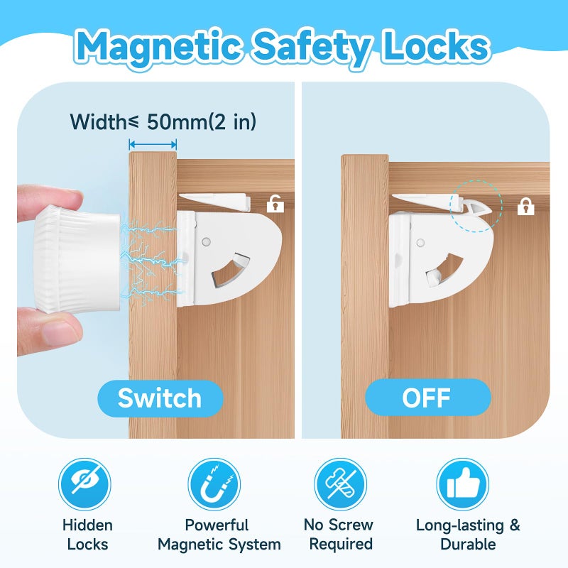 Aurblozen 10 Pack Magnetic Cabinet Locks for Child Safety, Drawer Locks Baby Proofing, Magnetic Door Safety Locks for Cabinets and Drawers, Easy Installation No Tools Required (10 Pack and 2 Keys) - Image 4
