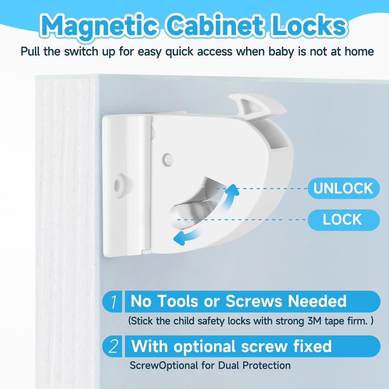 Aurblozen 10 Pack Magnetic Cabinet Locks for Child Safety, Drawer Locks Baby Proofing, Magnetic Door Safety Locks for Cabinets and Drawers, Easy Installation No Tools Required (10 Pack and 2 Keys) - Image 5
