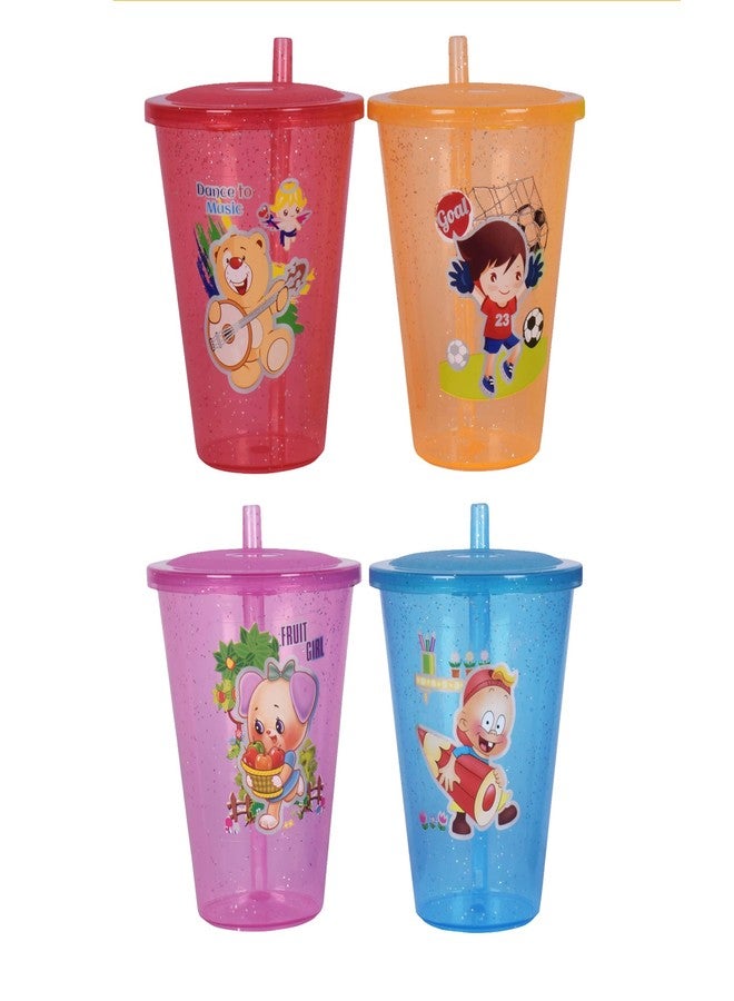 faas BPA Free Sipper Glass with Straw and Lid for Kids Easy to sip The Water - Pack of 4, (Mulicolor) - Image 1