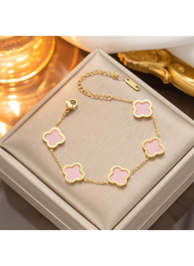 NIBEMINENT Clover Shell Stainless Steel Pendant Accessories Necklace Bracelet Stud Earrings Jewelry Three-piece Set Suit 