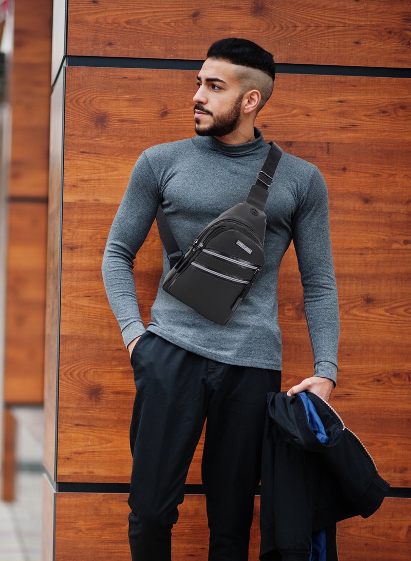 PARAJOHN Men's Chest Bag, Suitable for Outdoor Sports, Leisure and Travel, Canvas Fabric, with Earphone Hole  - Image 2