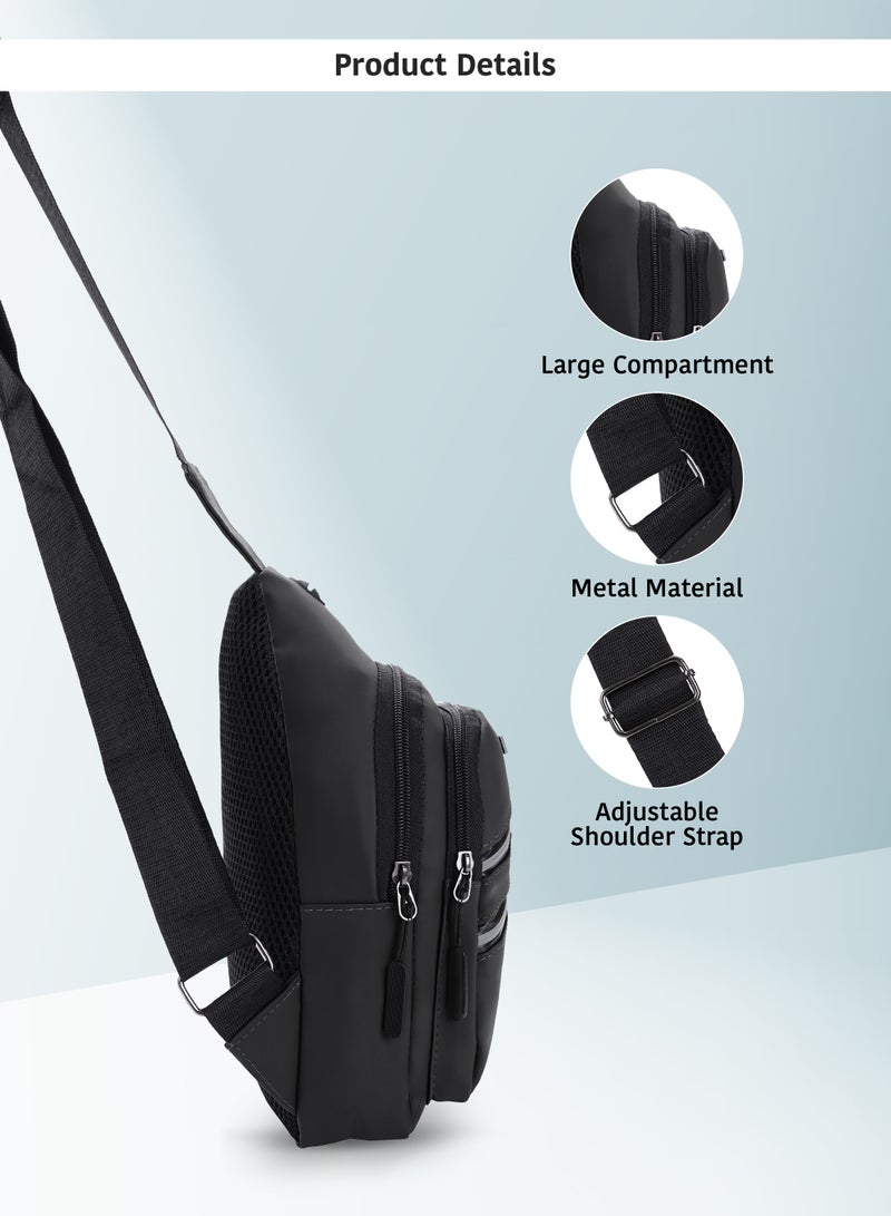 PARAJOHN Men's Chest Bag, Suitable for Outdoor Sports, Leisure and Travel, Canvas Fabric, with Earphone Hole  - Image 3