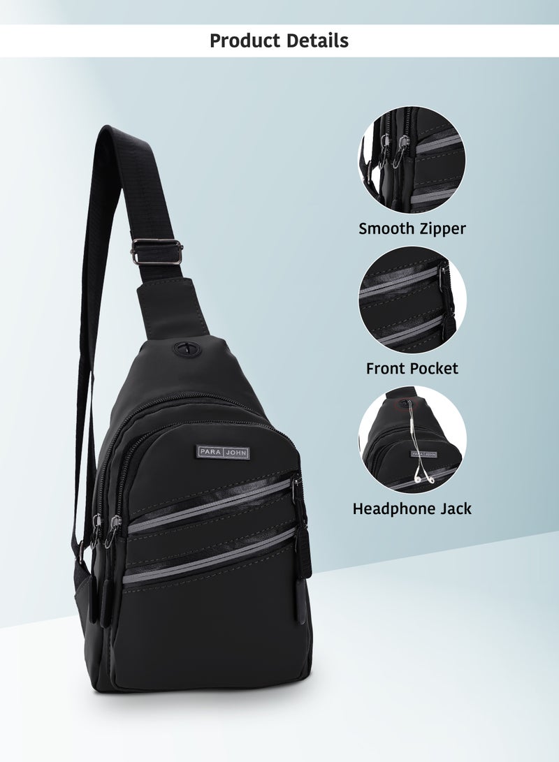 PARAJOHN Men's Chest Bag, Suitable for Outdoor Sports, Leisure and Travel, Canvas Fabric, with Earphone Hole  - Image 4