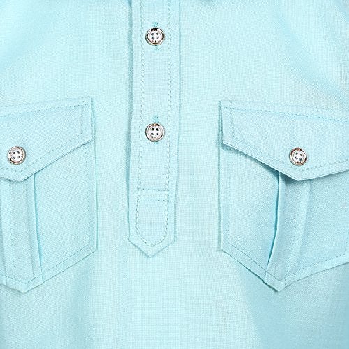 AJ DEZINES Pathani Suit For Kids Boys | Boys Kurta Set | Traditional Party & Ethnic Wear | Kids Kurta Pyjama Set | Solid Cotton Kurta Pajama | Wedding & Festive Outfit - Regular Fit - Sky-5 - Image 4